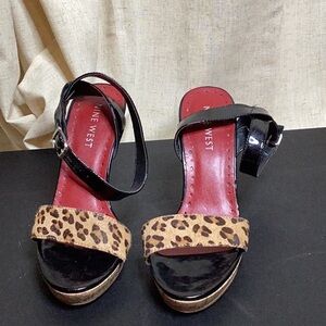 Nine West cork platform leopard/patent leather sandal